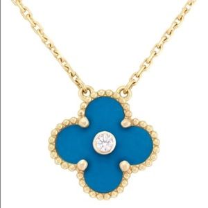 Beautiful Blue Agate Clover Necklace- Van Cleef Style